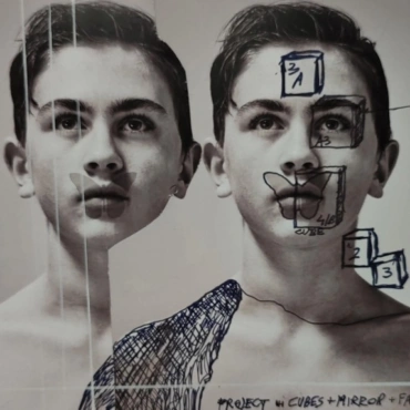 Different twince. Project drawing and photo on paper