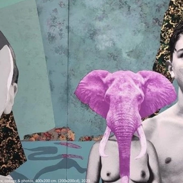 The creation. Dipthyc. Mixed media on forex, collage & photos